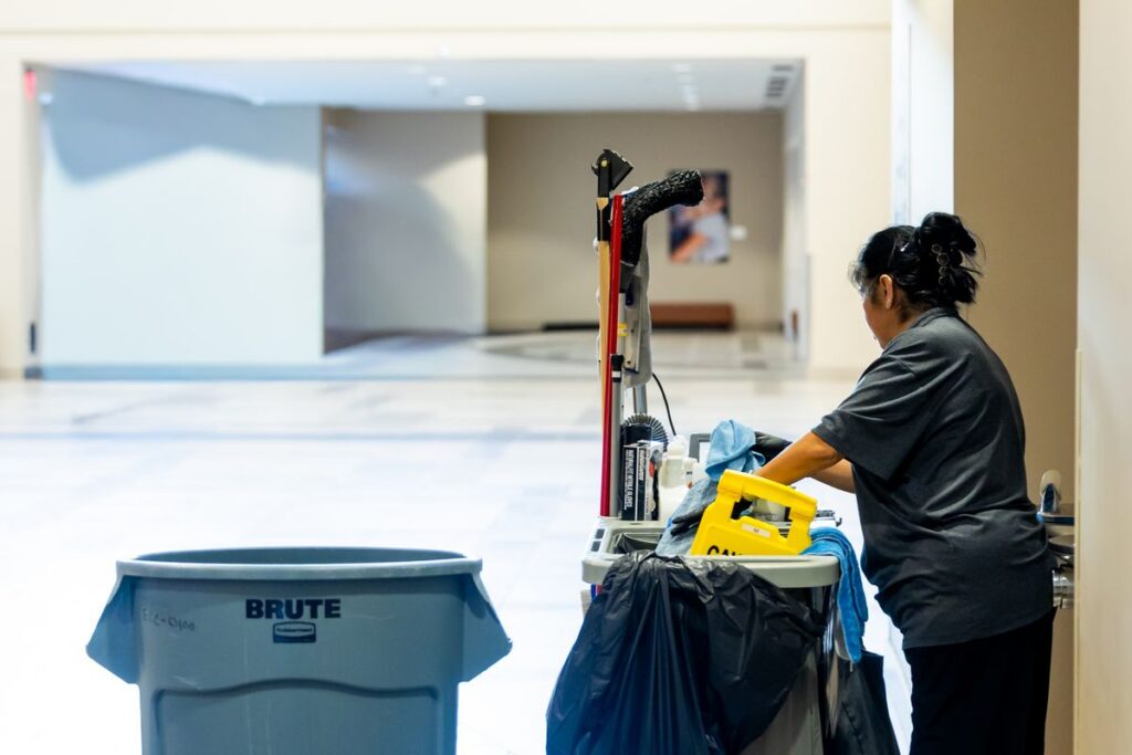 Cleaning company marketing in Hanover NJ, professional janitorial cleaner servicing a commercial building