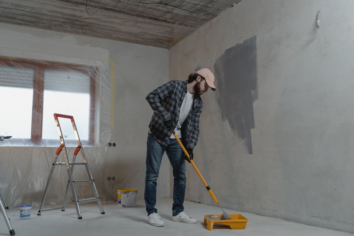 Painting contractor at work on a home in Mountain Lakes NJ