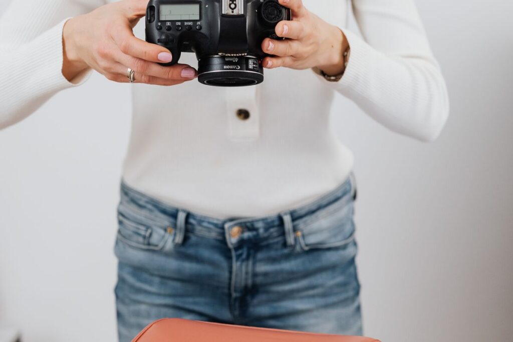 Commercial photography Riverdale NJ shoot, photographer taking product photos of a handbag in a studio