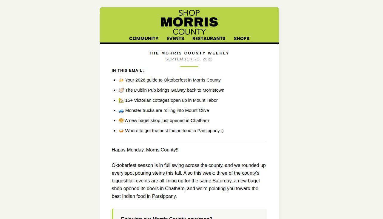 Shop Morris County weekly newsletter by The Hype Hero