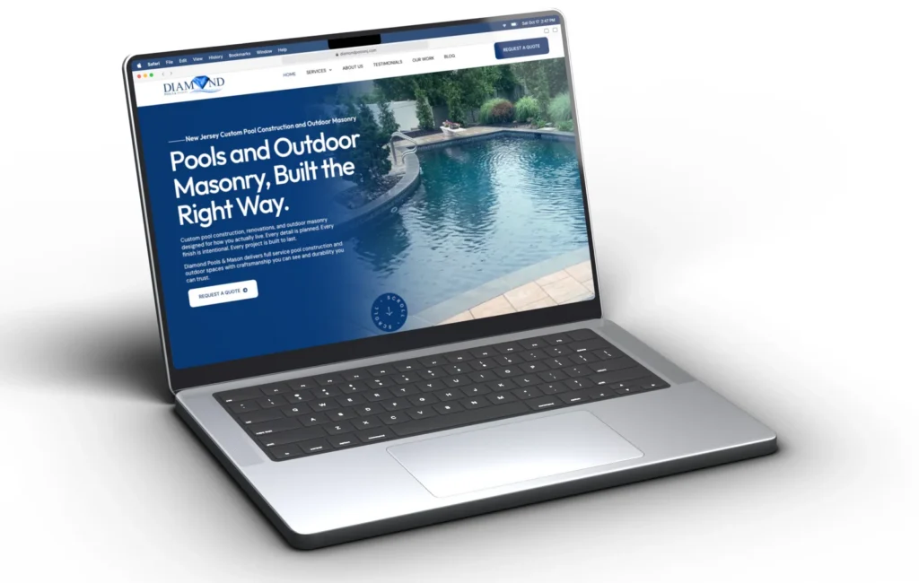 Diamond Pools and Mason website designed by The Hype Hero