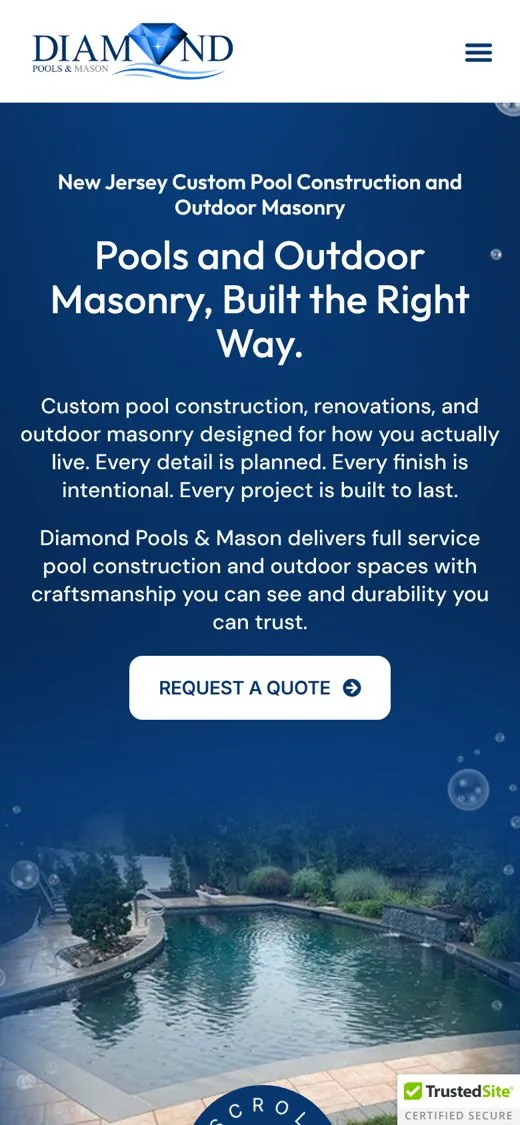 Diamond Pools and Mason mobile website built for local search by The Hype Hero