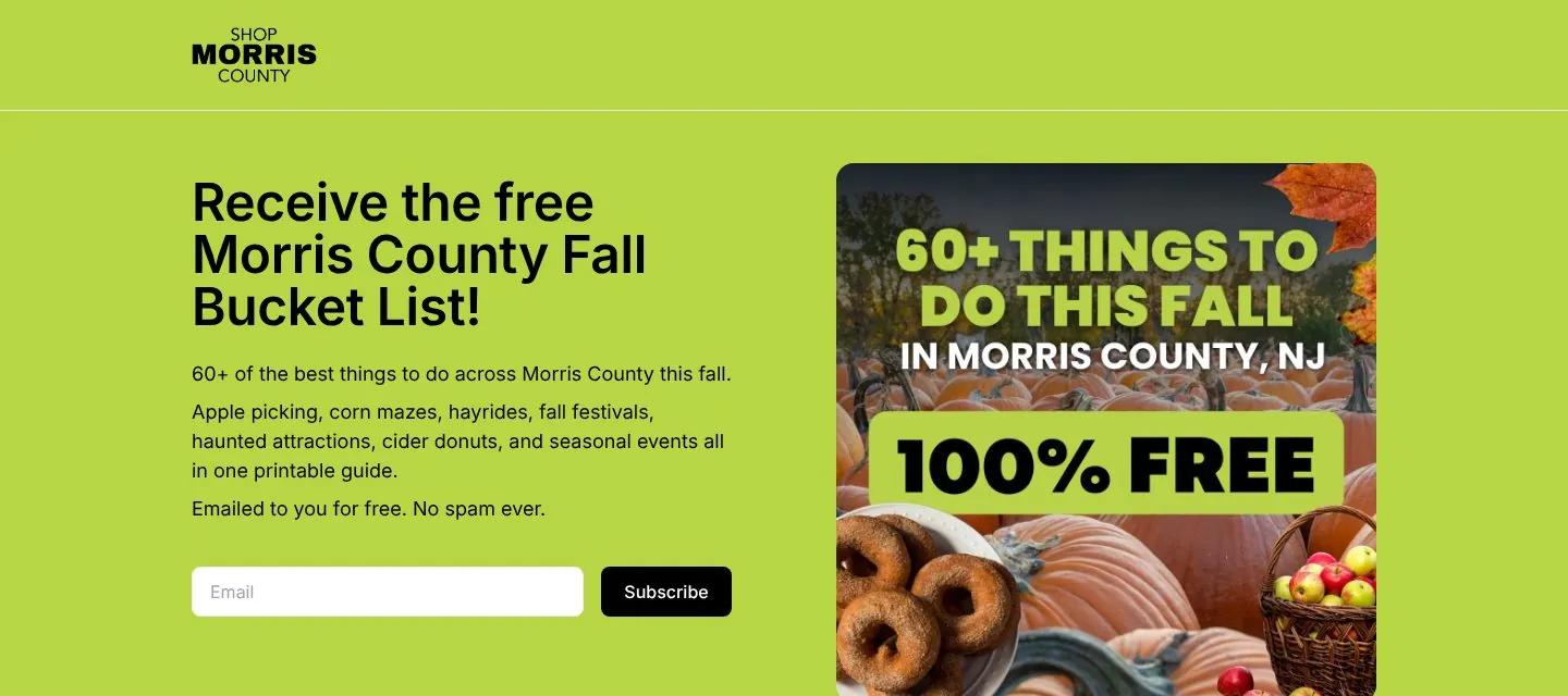 Shop Morris County fall bucket list landing page with copy written by The Hype Hero