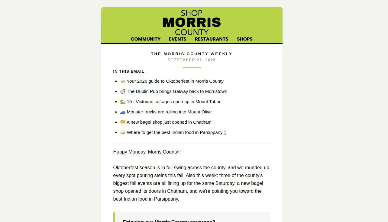 The Morris County Weekly email newsletter written by The Hype Hero