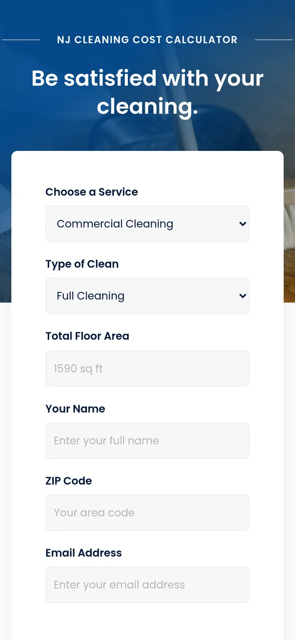 Supreme Office Cleaning NJ cost calculator on a phone