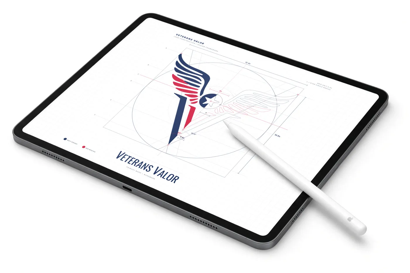 Veterans Valor logo design on an iPad, brand work by The Hype Hero